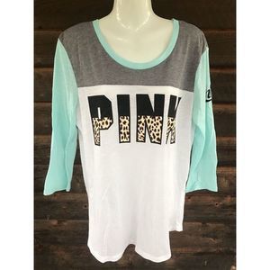 Mint VS PINK CHEETAH Shirt Victoria's Secret Scoop Neck Half Sleeve Shirt XS
